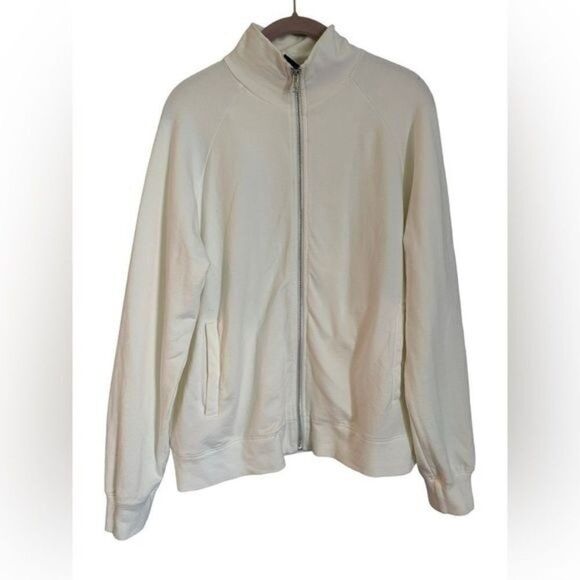 GAP off white stretch zipper front jacket sweatshirt with pockets size large EUC - Picture 8 of 9